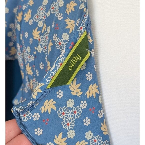 Oilily Silk Summer Floral 1940's Style Dress Size 42 US 12 Blue - Picture 6 of 15